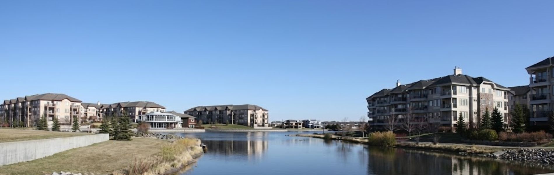 Residential streets and multi-family homes in the River Bend neighbourhood of Regina
